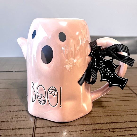 NWT Rae Dunn pink ghost mug Boo! With webs - Picture 2 of 5